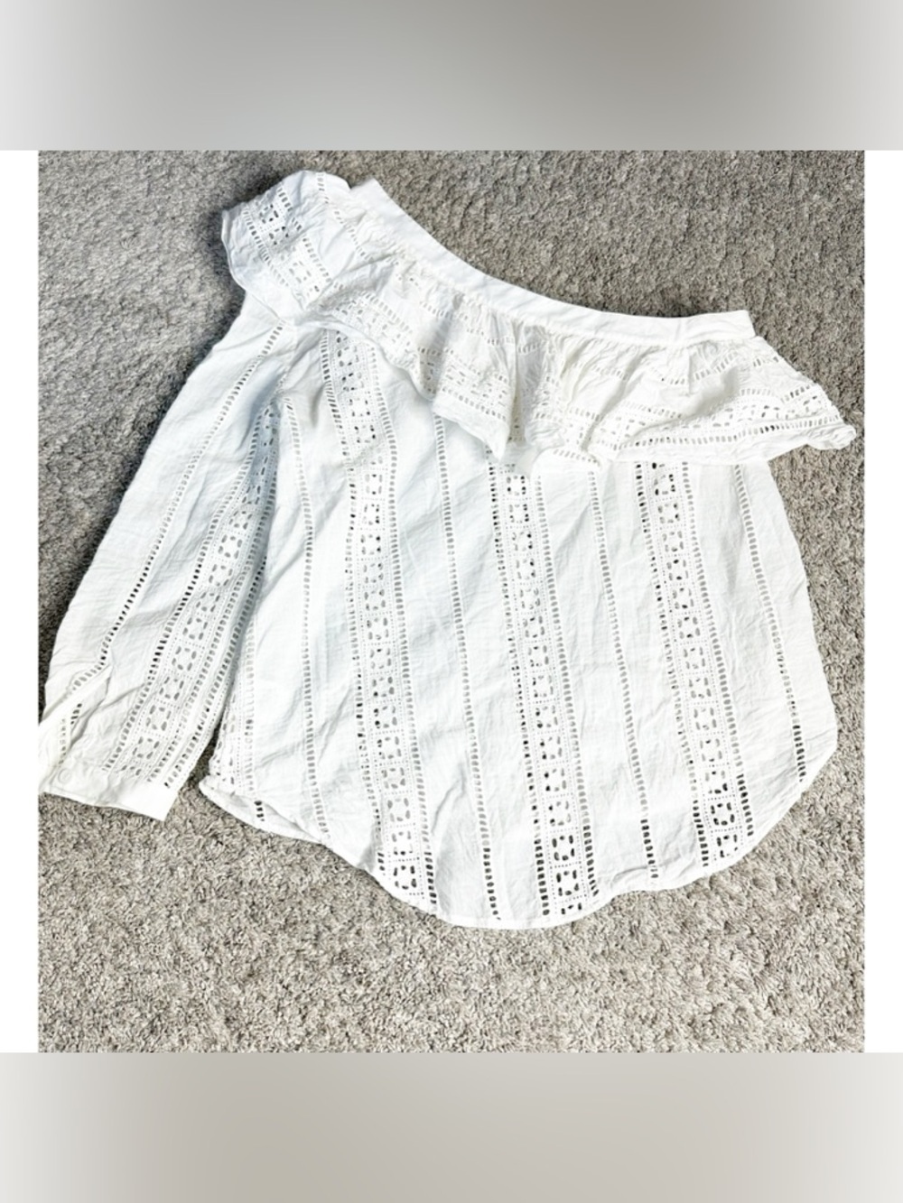 Veronica Beard Cruz Eyelet One-Shoulder Ruffle Top 4 small white cotton cottage - Picture 11 of 12